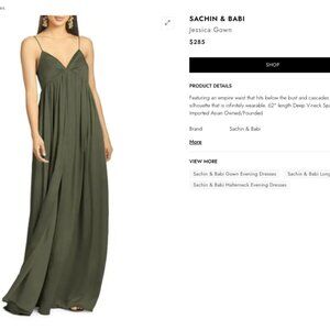NWT SACHIN AND BABI JESSICA GOWN IN MOSS GREEN SIZE 10